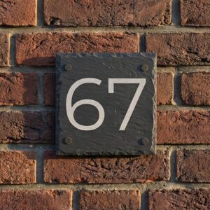 Naambord Leisteen 15 x 15 cm + Gaten