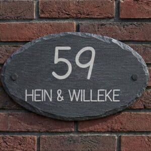 Naambord Leisteen 23 x 13,5 cm ovaal + Gaten