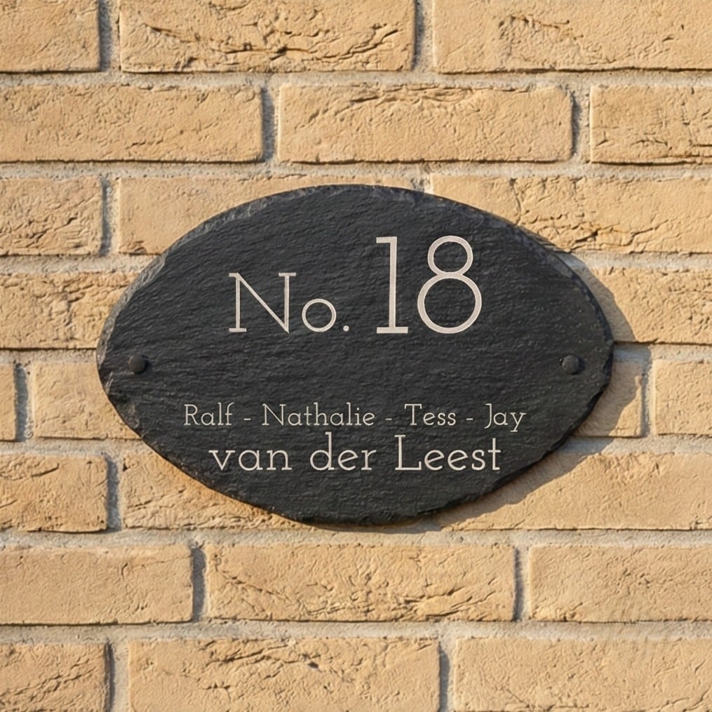 Naambord Leisteen 30 x 20 cm ovaal + Gaten