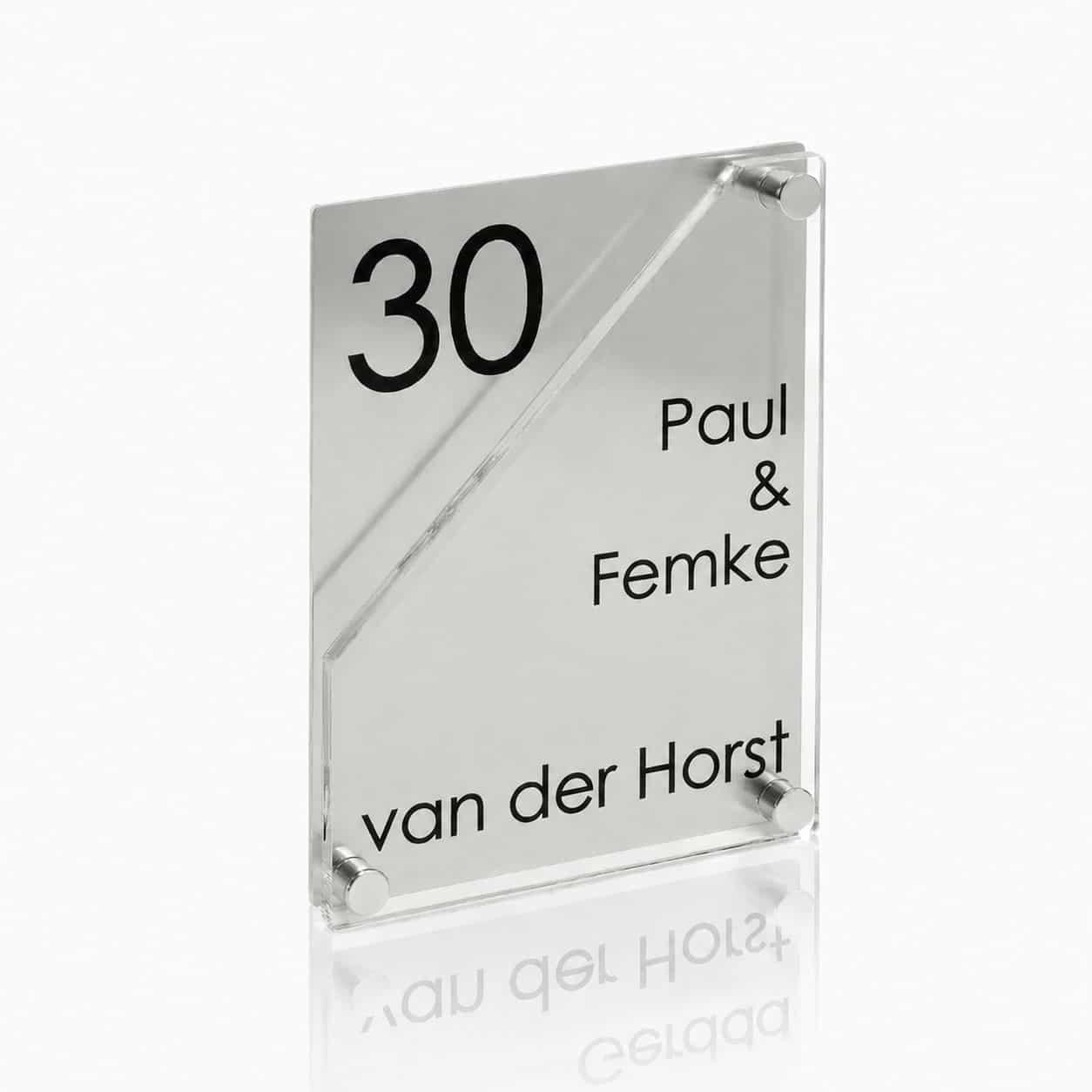 Naambord RVS – Plexiglas 15 x 20 cm met hoek