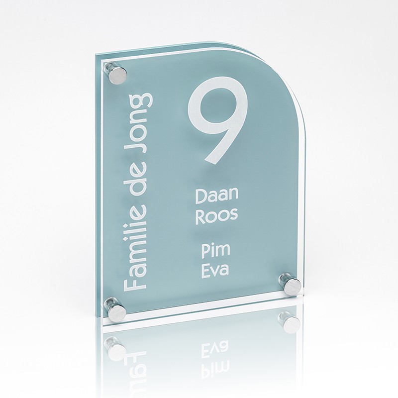 Naambord Plexiglas-Plexiglas 15×20 cm boog Kustblauw