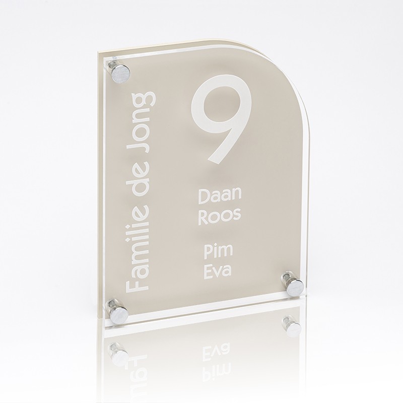 Naambord Plexiglas-Plexiglas 15×20 cm boog Parelbeige