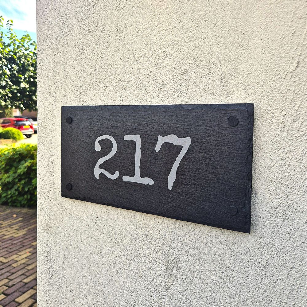 Huisnummerbord Leisteen 30 x 15 cm + Gaten